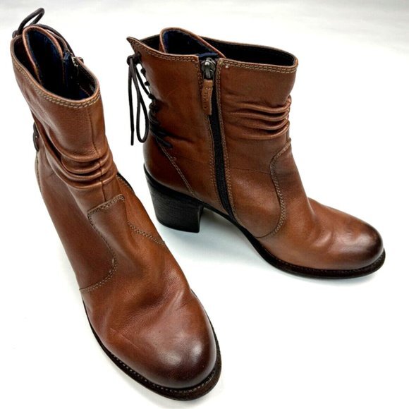 Tamaris Germany Soft Leather Boots Women 41 US 9.5Zip Closure Heel Booties Brown - Picture 3 of 11